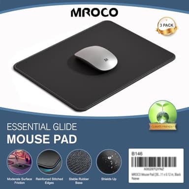 MROCO Mouse Pad [30% Larger] with Stitched Edges, 3 Pack Premium-Textured & Waterproof Mousepad Bulk with Non-Slip Rubber Base for Computers, Laptop, PC, Office & Home, 8.5 x 11 x 0.12 in, Black - Image 7