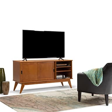 SIMPLIHOME Draper SOLID HARDWOOD 60 Inch Wide Mid Century Modern TV Media Stand in Teak Brown For TVs up to 65 Inches, For the Living Room and Entertainment Center - Image 3
