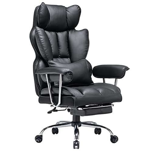 Efomao Desk Office Chair 400LBS, Big and Tall Office Chair, PU Leather Computer Chair, Executive Office Chair with Leg Rest and Lumbar Support, Black Office Chair - Image 1