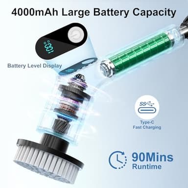Upgraded 8 in 1 Electric Spin Scrubber, Ergonomically Designed Shower Scrubber with 8 Replaceable Brush Heads, Multi-Functional Electric Scrubber for Cleaning Bathroom, Shower, Bathtub, Floor, Car - Image 4