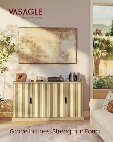 VASAGLE MAXE Collection - Transitional Buffet Cabinet, Console Cabinet, Sideboard with Adjustable Shelves, Fluted Doors, Buffet Table, Kitchen Pantry, Oak Beige UBBK382Y01S - Image 2