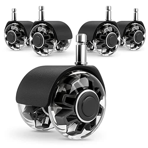 Office Chair Caster Wheels (Set of 5),Heavy-Duty Chair Wheels Support 2200lbs,Mute Rubber Chair Casters for Hardwood Floors and Carpet,2 Inch Universal Fit (Black) - Image 1