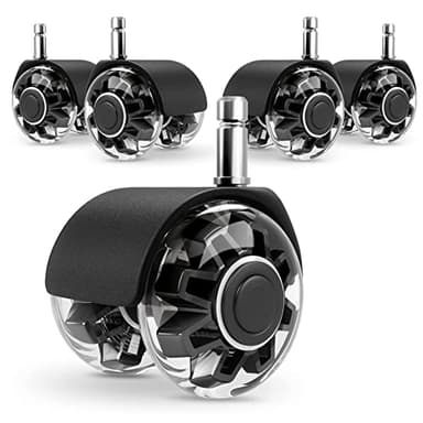 Office Chair Caster Wheels (Set of 5),Heavy-Duty Chair Wheels Support 2200lbs,Mute Rubber Chair Casters for Hardwood Floors and Carpet,2 Inch Universal Fit (Black) - Image 1