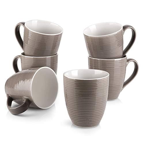 DOWAN Coffee Mugs, 17 Oz Coffee Mug Set of 6, Corrugated Tea Mugs (Brown) - Image 1