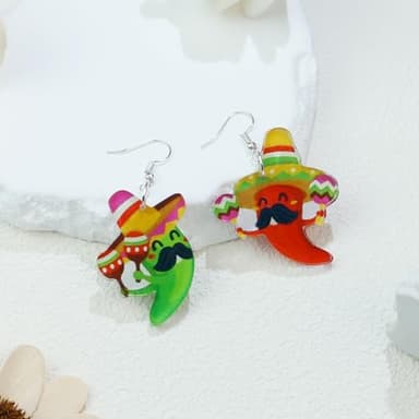 DAYANEY Cinco De Mayo Earrings For Women, Fun Pepper Racket Dangle Earrings As Outfit Accessories Mexican Acrylic Earrings As Gifts For Girls Pinatas Sombrero Earrings As Fiesta Party Jewelry - Image 5