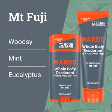 Mando Whole Body Deodorant - Invisible Cream Tube and Solid Stick - 72 Hour Odor Control - Aluminum Free, Baking Soda Free, Skin Safe - 3.0 Ounce Tube and 2.6 Ounce Solid Stick Bundle - Mt Fuji - Image 4