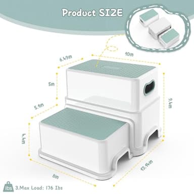 Victostar Toddler Step Stool,2 Kids Step Stool for Bathroom Sink,Baby Potty Stool with Anti-Slip Surface and Rubber Bottom,Plastic Stool with Handle for Toilet Potty Training Bathroom Kitchen - Image 3
