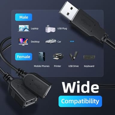 【2025 Upgraded】 USB 2.0 A Male to 2 Dual USB Female Jack Y Splitter Hub Power Cord Extension Adapter Cable(Not Supporting CarPlay and Android Auto) - Image 7