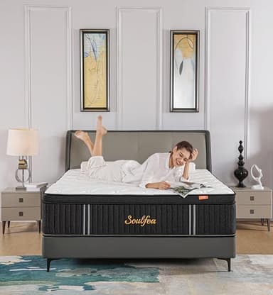 Soulfea Queen Mattresses,14 Inch Queen Size Mattresses in a Box,Memory Foam Hybrid White & Black Mattress with Provide Support and Improve Sleep,Pressure Relief,Medium Firm - Image 3