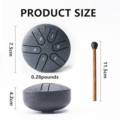 INGPARTNER Steel Tongue Drum Tundrum 3 Inch 6 Notes Hand Drum Rain Drum with Handpan Drum Mallets, Music Book, Sound Instrument for Musical Education Entertainment Yoga Chakra (Sword Shape) (Navy Blue - Image 5