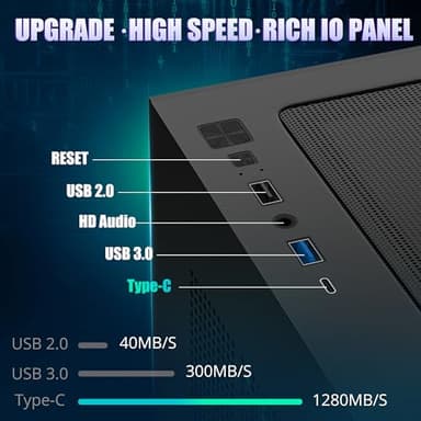 Gaming PC Case, ATX Cpmputer CASE with 7 PWM ARGB Fans Pre-Installed,Type-C Full-View Dual Tempered Glass, Mid Tower Cpmputer CASE Black, (H4) - Image 4