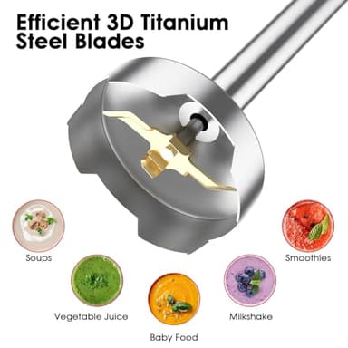 Immersion Blender Handheld for Kitchen,Emulsion Blender Handheld with Titanium Blades,12 Speed Electric Hand Mixer with BPA Free Attachments:Chopper Bowl,Whisk,Milk Frother,Measuring Cup - Image 3