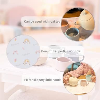 Ginbear Silicone Play Kitchen Tea Set with Washable Cloth Napkin for Toddlers & Kids 1-3, Non-Toxic Unbreakable Baby Bath Toys for Children 12 Months+ (Beige, Blue, Green, Rosy) - Image 4