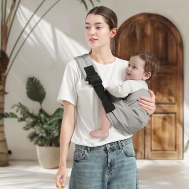 MISSWISDOM Baby Sling Carrier, Toddler Carrier Sling with Double Safety Buckle and Adjustable Shoulder Strap(7-30lbs), Baby Carriers One Size Fits All, Grey - Image 7