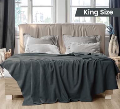 Utopia Bedding Smoke Gray 100% Cotton Blanket [King Size - 90x108 Inch] 350GSM Lightweight, Soft and Breathable Thermal Blanket for All Seasons - Image 2
