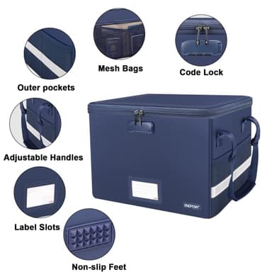 ENGPOW File Box with Lock, Fireproof Document Box with Zipper＆Pockets, Collapsible File Organizer Filing Storage Cabinet with Handle, Portable Home Office Safe for Hanging Letter/Legal Folder, Blue - Image 5