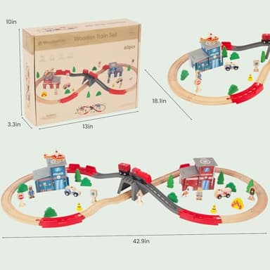 WoodenEdu Wooden Train Set for Toddler - 60 Pcs- with Wooden Tracks fits Thomas, fits Brio, fits Chuggington, fits Melissa and Doug - Expandable, Changeable-Train Toy for 3 4 5 Years Old Girls & Boys - Image 3