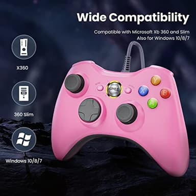 VOYEE PC Controller, Wired Controller Compatible with Microsoft Xbox 360 & Slim/PC Windows 10/8/7, with Upgraded Joystick, Double Shock | Enhanced (Pink) - Image 4