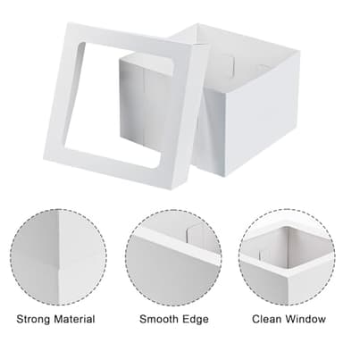 Moretoes 5pcs Cake Boxes, 12x12x8 Inch White Bakery Box with Window, Large Baking Boxes, Square Cake Box for Multi-Layer Cakes, Pastries, Cake Decorating Supplies - Image 3