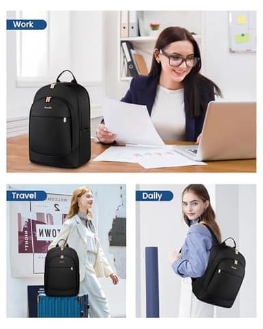 LOVEVOOK Laptop Backpack for Women, 15.6 Inch Work Backpack Purse, Large Capacity Stylish Daypack, Business Computer Bag, Travel Backpack for College, Black - Image 9
