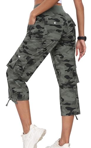 MoFiz Hiking Cargo Shorts for Women Outdoor Quick Dry Athletic Shorts for Boating Camping with Pockets Camo Green XL - Image 2