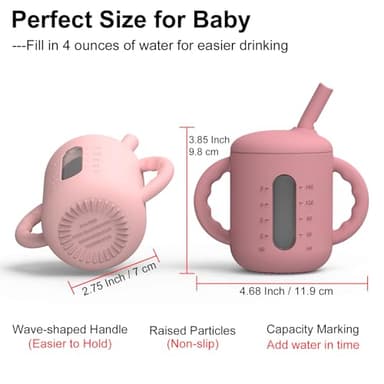 Seposeve 2 Pack Silicone Sippy Cups, Leak-Proof Baby Straw Cup for 6-12 Months, Spill Proof Toddler Cup with Straw 1-3 Years, with Capacity Marking, Non-slip Handle, Flow Control, 6 oz, Purple Pink - Image 6