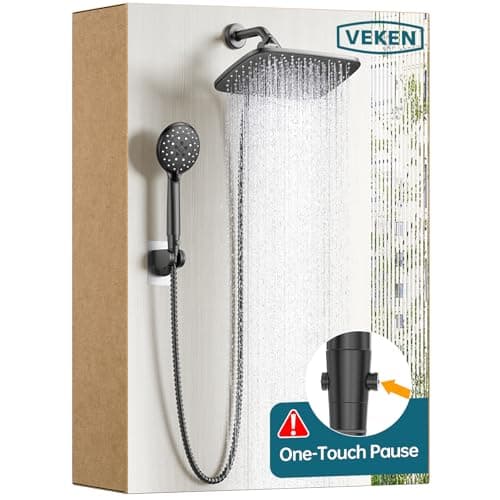 Veken 11.8 Inch Rain Shower Head with Handheld- High Pressure Dual Shower Heads with 5 Modes Handheld Spray Combo- Wide Rainfall Showerhead with Hose, Bathroom Accessories, Matte Black - Image 1