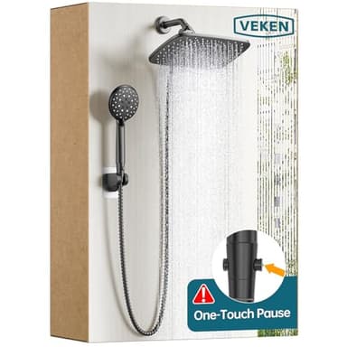 Veken 11.8 Inch Rain Shower Head with Handheld- High Pressure Dual Shower Heads with 5 Modes Handheld Spray Combo- Wide Rainfall Showerhead with Hose, Bathroom Accessories, Matte Black - Image 1