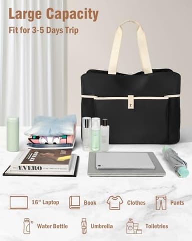 Wedama Large Tote Gym Bag for Women, Weekender Travel Duffel Bag Overnight Carry on Bag Hospital Bag for Women with Wet Pocket, Black - Image 3