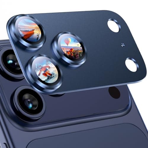 Uyiton Compatible with iPhone 17 Pro Max Camera Lens Protector - [Not Easy to Break][Strong Adsorption][Case-Friendly] Metal Tempered Glass Rear Camera Screen Cover - Deep Blue - Image 1