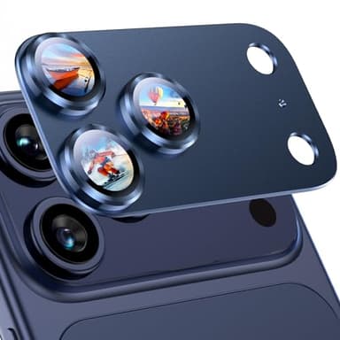 Uyiton Compatible with iPhone 17 Pro Max Camera Lens Protector - [Not Easy to Break][Strong Adsorption][Case-Friendly] Metal Tempered Glass Rear Camera Screen Cover - Deep Blue - Image 1