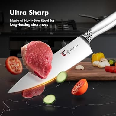 Japanese Knives Set for Kitchen, Magnetic Knife Set with Block and Sharpener, Stainless Steel Knife Set as Gift for Couple, Wedding, Women or Mom with Gift Box, 14 PCS Black Dot - Image 4