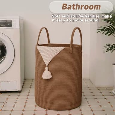 JMvicyroam Large Woven Laundry Basket Hamper,60L Cotton Rope Storage Bin for Blankets,Toys and Clothes,Decorative Tall Nursery Hamper for Living Room,Baby Nursery,Bathroom and Bedroom,Golden Jute - Image 5