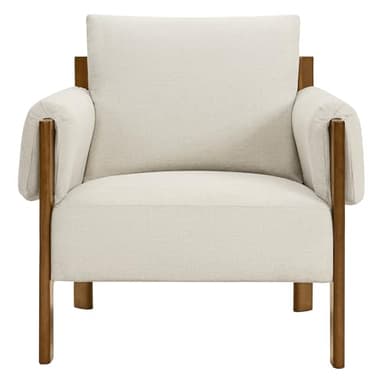CHITA Accent Chair, Mid Century Modern Fabric Upholstery Armchair for Living Room, Solid Wood Frame, Fabric in Linen - Image 6