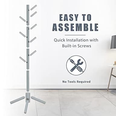 Haddockway Wooden Coat Rack Stand with 8 Hooks New Zealand Pine 3 Adjustable Coat Standing Tree Easy Assembly for Coats, Hats, Scarves and Handbags for Entryway, Hallway, Bedroom, Office - Image 4