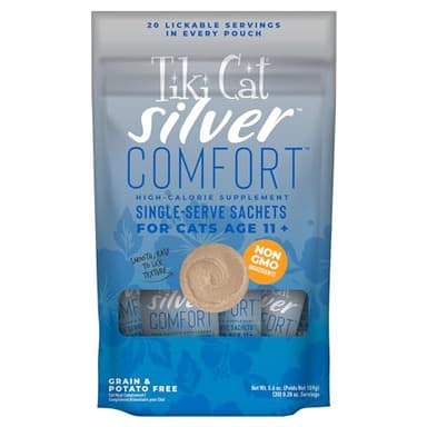 Tiki Cat Silver Comfort Mousse, Chicken & Chicken Liver, High-Calorie Formulated for Older Cats Aged 11+, Senior Wet Cat Food, 5.6 oz Pouch (20 Individual Servings) (Pack of 8) - Image 1
