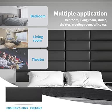 Art3d Peel and Stick Black King Headboard, 12-Pack Upholstered Headboard for Queen, Full-Size Bed, Padded Wall Panel - Image 5