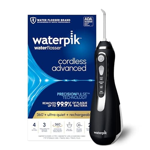Waterpik Cordless Advanced 2.0 Water Flosser For Teeth, Gums, Braces, Dental Care With Travel Bag and 4 Tips, ADA Accepted, Rechargeable, Portable, and Waterproof, Black WP-582, Packaging May Vary - Image 1