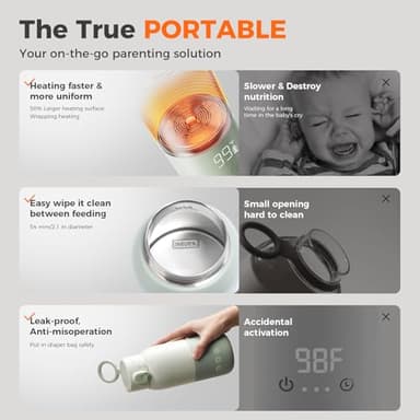 BOLOLO Portable Bottle Warmer for Travel, Super Fast Charging, Instant Breastmilk, Formula, Water, Milk Warmer with 10 Ounces Big Capacity, Baby Flask for Vehicle,car,Airplane Journey - Image 2