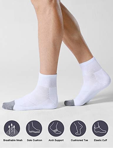 CS CELERSPORT 6 Pack Men's Ankle Socks with Cushion Athletic Running Socks, White, Shoe Size: 9-12 - Image 3
