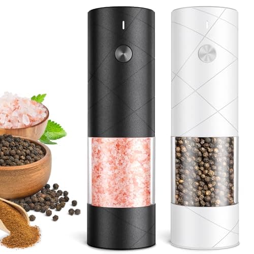 Electric Salt and Pepper Grinder Set, Rechargeable Automatic Pepper Mill Grinder with LED Light, Adjustable Coarseness shakers, One-Hand Operation for Kitchen(2 Pack, Upgrade Black+White) - Image 1