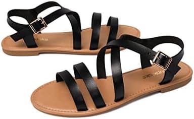 Women's Ankle Strap Flat Sandals Open Toe Breathable Summer Fisherman Sandals Adjustable Buckle Crossed Strappy Two Band Comfy Casual Gladiator Sandal - Image 7