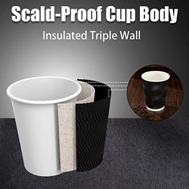 Lamosi 12 oz Disposable Coffee Cups - 120 Pack, Insulated Corrugated Paper Cups 12 oz, Kraft Ripple Wall Cups for Hot Beverage or Cold Drinks Office/Home/Party/Travel/Cafe (Black) - Image 4