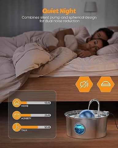 AONBOY Cat Water Fountain with Water Level Window, 108oz/3.2L Cat Fountain Stainless Steel, 6Filters + 3Sponge Filters, Faucet Shape Dog Water Fountain, Double Noise Reduction Design, Multi Filtration - Image 3