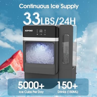 ICEVOKE Countertop Nugget Ice Maker with Side Water Tank, Self-Cleaning Ice Machine with Ice Scoop, 34 lbs/Day Chewable Ice, Ready in 10 Mins, Black - Image 5