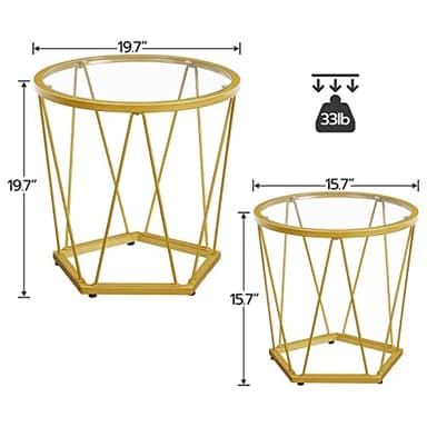 HOOBRO Small Coffee Table Set of 2, Round Coffee End Table with Metal Frame, Glass Top, Gold Side Table for Living Room, Bedroom and Balcony, Modern Style, Gold GD79BZ01 - Image 2