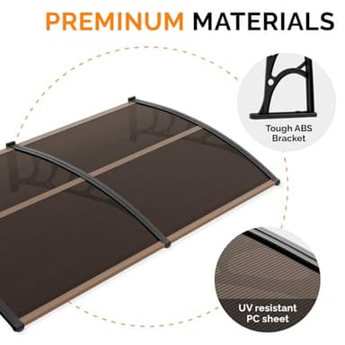 VINGLI Window Awning Door Canopy Exterior, 40" x 80" Awnings for Doors Polycarbonate Cover Patio Door Awning Rain Snow Sunlight Protection Hollow Sheet (Brown Board & Black Bracket) - Image 6