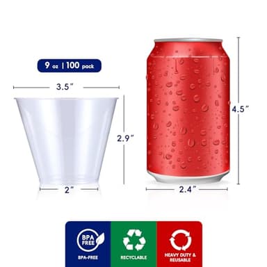 JOLLY CHEF 9 oz Clear Disposable Plastic Cups, 100 Pack Clear Plastic Cups Tumblers, Heavy-duty Party Glasses, Disposable Cups for Thanksgiving, Halloween, Christmas Party - Image 3