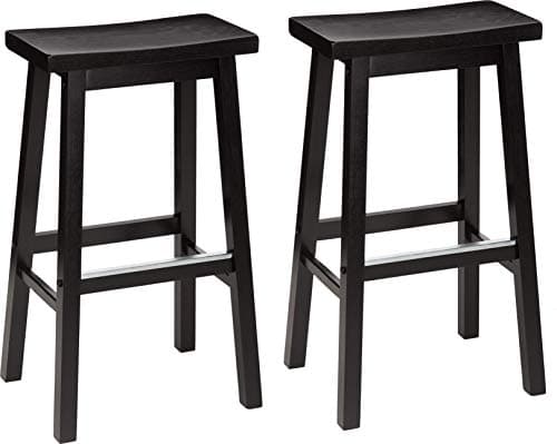 Amazon Basics Solid Wood Saddle-Seat Kitchen Counter Barstool with Footrest, Easy Assembly - 29-Inch Height - Black - Set of 2 - Image 1