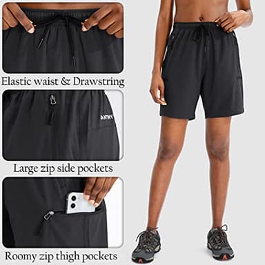 SANTINY Women's 5''/ 7''/9'' Hiking Cargo Shorts Quick Dry Lightweight Summer Shorts for Women Athletic Golf Zipper Pockets(Black_L) - Image 4